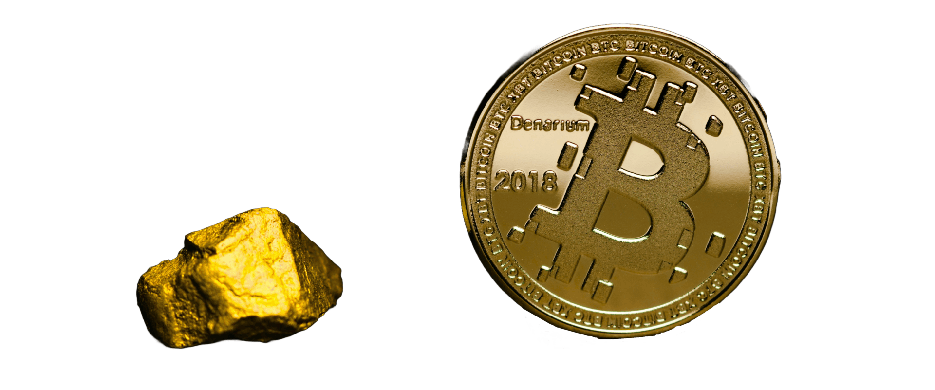 Goudklomp en bitcoin munt